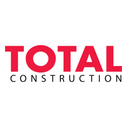 The image features a logo with the word "TOTAL" in bold red letters and "CONSTRUCTION" in smaller black letters beneath it. The background is white.